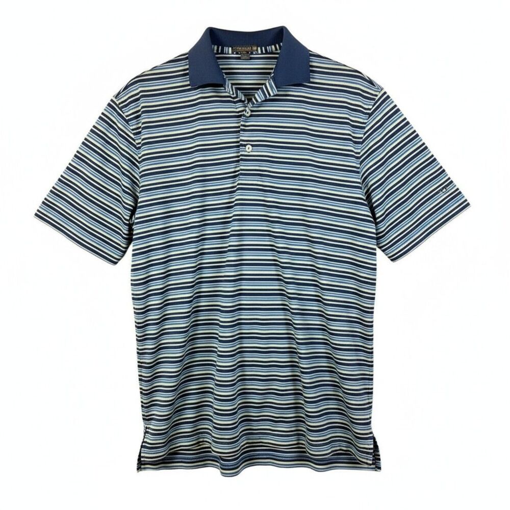 Men's Peter Millar Summer Comfort Blue White Green Striped Polo Size S